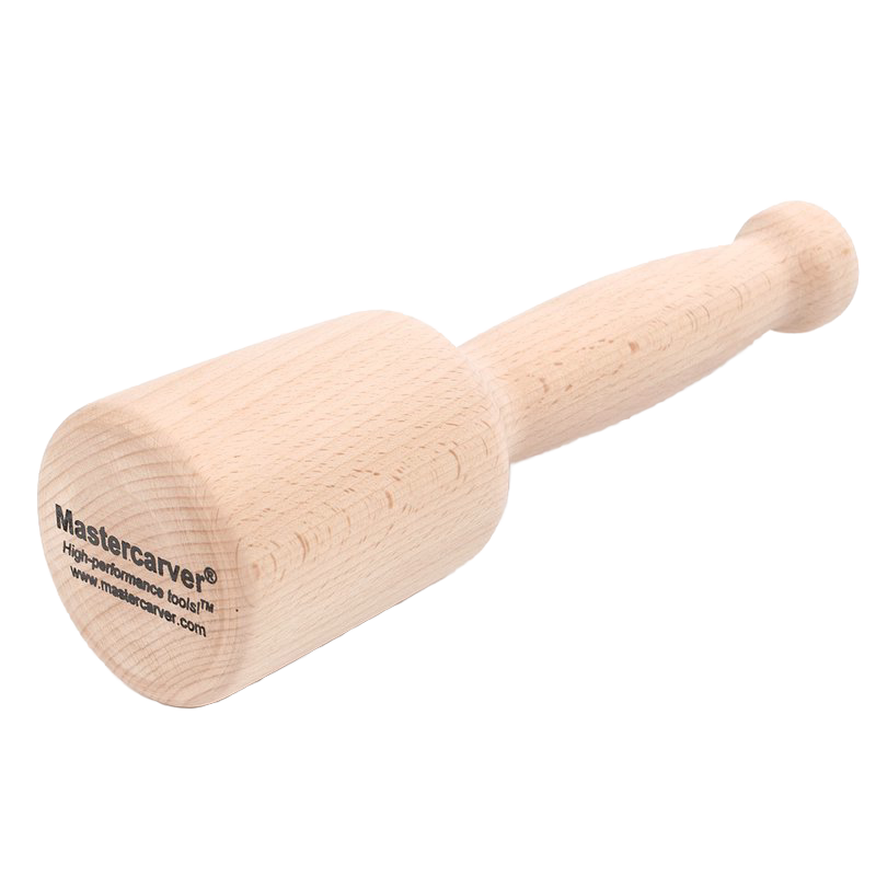 Handcrafted natural hardwood mallet with a bell-shaped head and smooth turned handle, designed for comfort and precision in carving, featured in Farm, Garden & Tool collections.