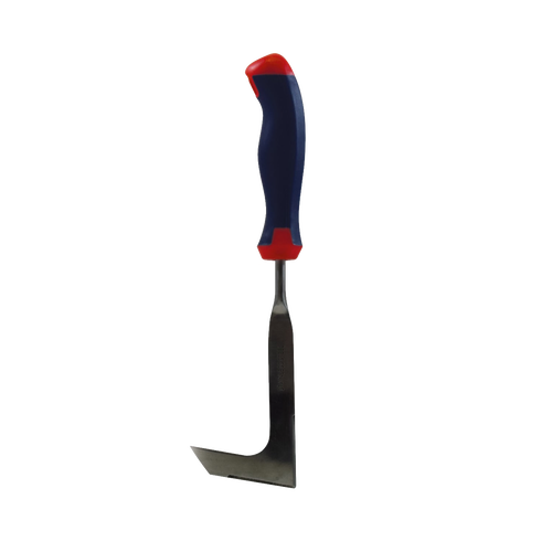 Slim stainless steel patio knife with blue and red bi-material contoured handle, designed for moss removal between pavers, featured in Farm, Garden & Tool, Garden Accessories, and Lawncare collections.