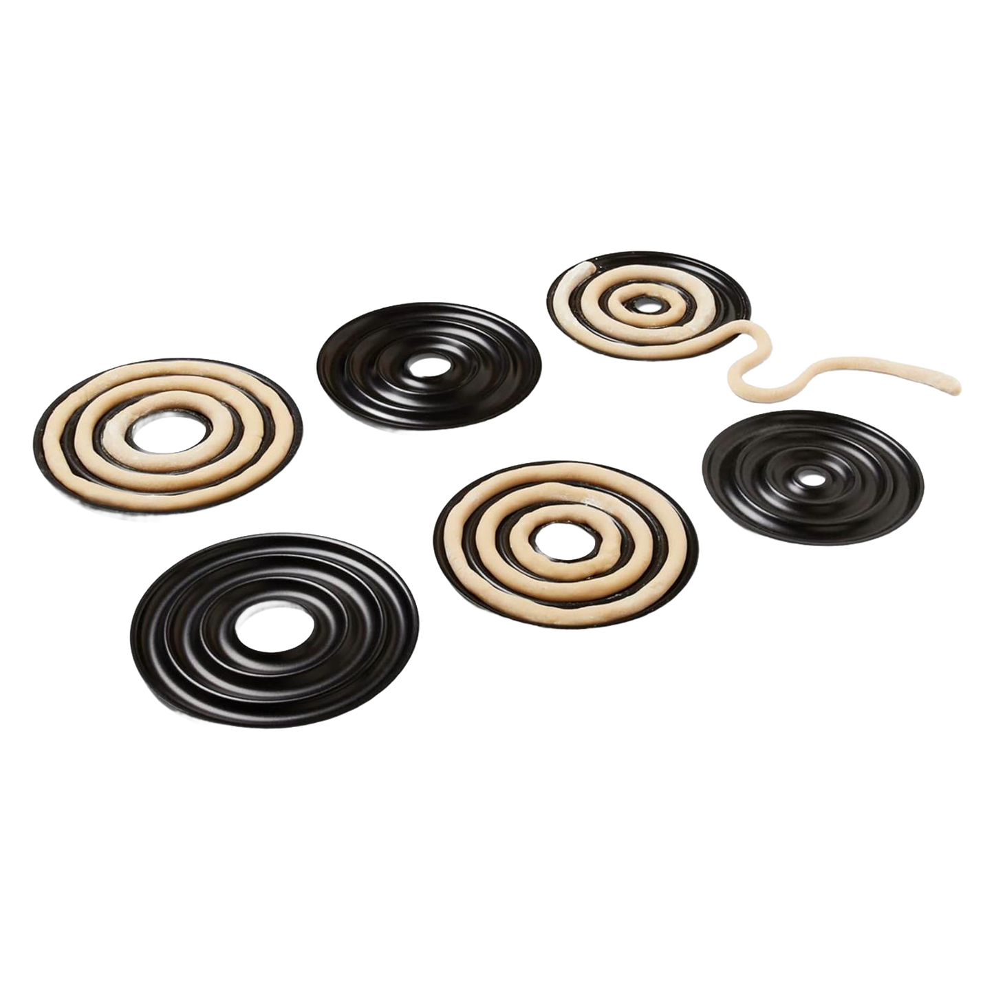Set of six graduated nonstick steel ring molds with coiled dough for making a Norwegian ring cake, suitable for Kitchen & Food, Baking Supplies, Cookware, Pots and Pans, Best Sellers, and Promo Eligible collections.