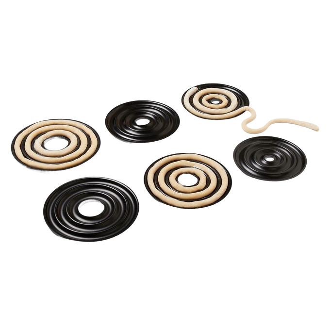 Set of six graduated nonstick steel ring molds with coiled dough for making a Norwegian ring cake, suitable for Kitchen & Food, Baking Supplies, Cookware, Pots and Pans, Best Sellers, and Promo Eligible collections.