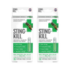 Two packs of Sting Kill disposable swabs with benzocaine and menthol, providing fast relief from bee stings, mosquito bites, insect bites, and jellyfish stings, made in USA and featured in Health & Wellness and Camping collections.