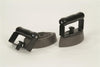 Pair of handcrafted cast iron clothes irons with black wooden handles, made in USA, designed for non-electric ironing, featured in Home & Decor and Laundry Supplies collections.