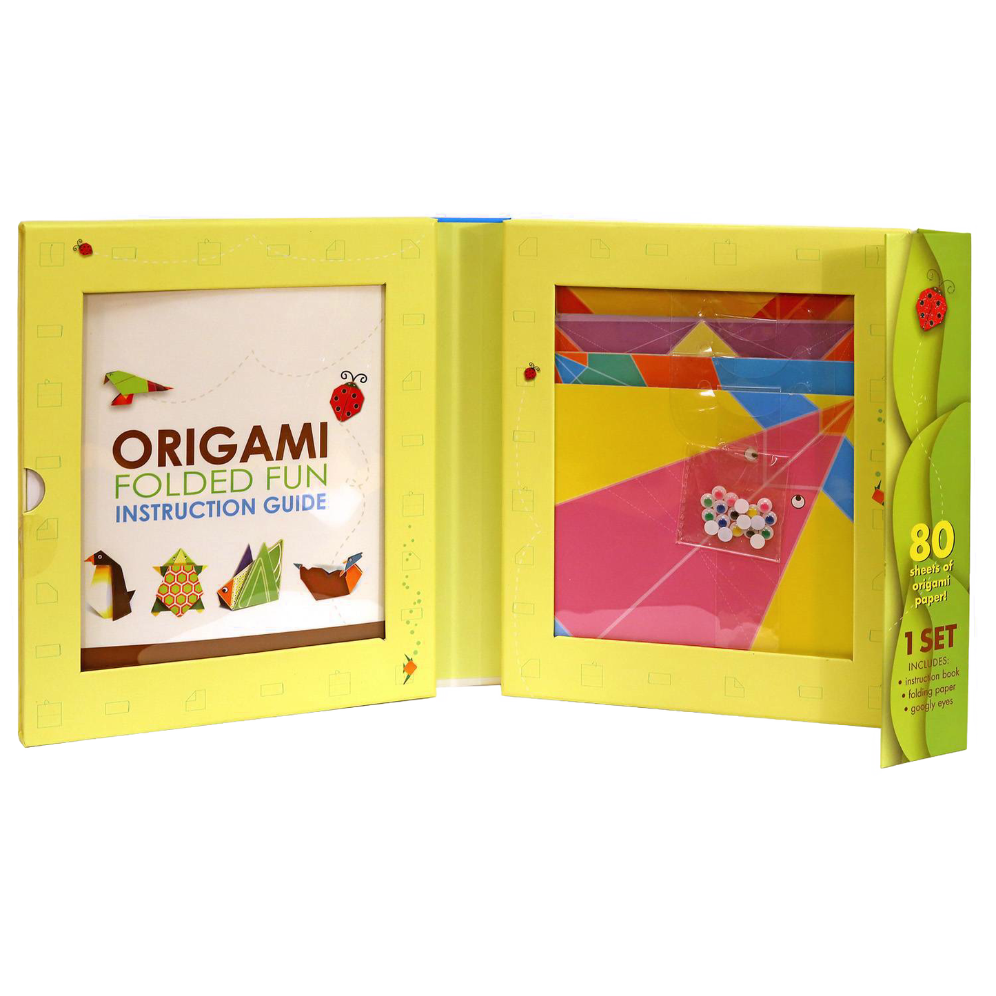 Open origami kit featuring a colorful instruction guide and 80 sheets of vibrant folding paper, perfect for children's arts and crafts in Toys, Books & Games and Best Sellers collections.