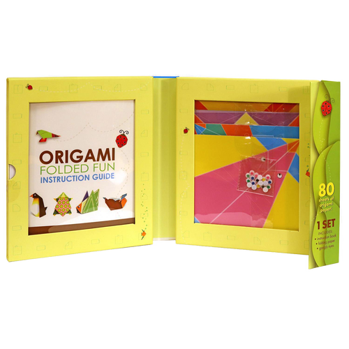 Open origami kit featuring a colorful instruction guide and 80 sheets of vibrant folding paper, perfect for children's arts and crafts in Toys, Books & Games and Best Sellers collections.