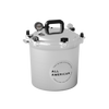Heavy-duty pressure canner with durable cast aluminum construction, secure locking lid, pressure gauge, and black handle, ideal for kitchen food preservation and USA made collections.