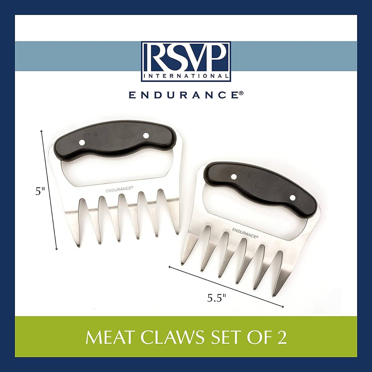 Set of two stainless steel meat claws with black ergonomic handles, designed for easy shredding of hot meats, featured in Kitchen & Food, Kitchen Gadgets, and Best Sellers collections.