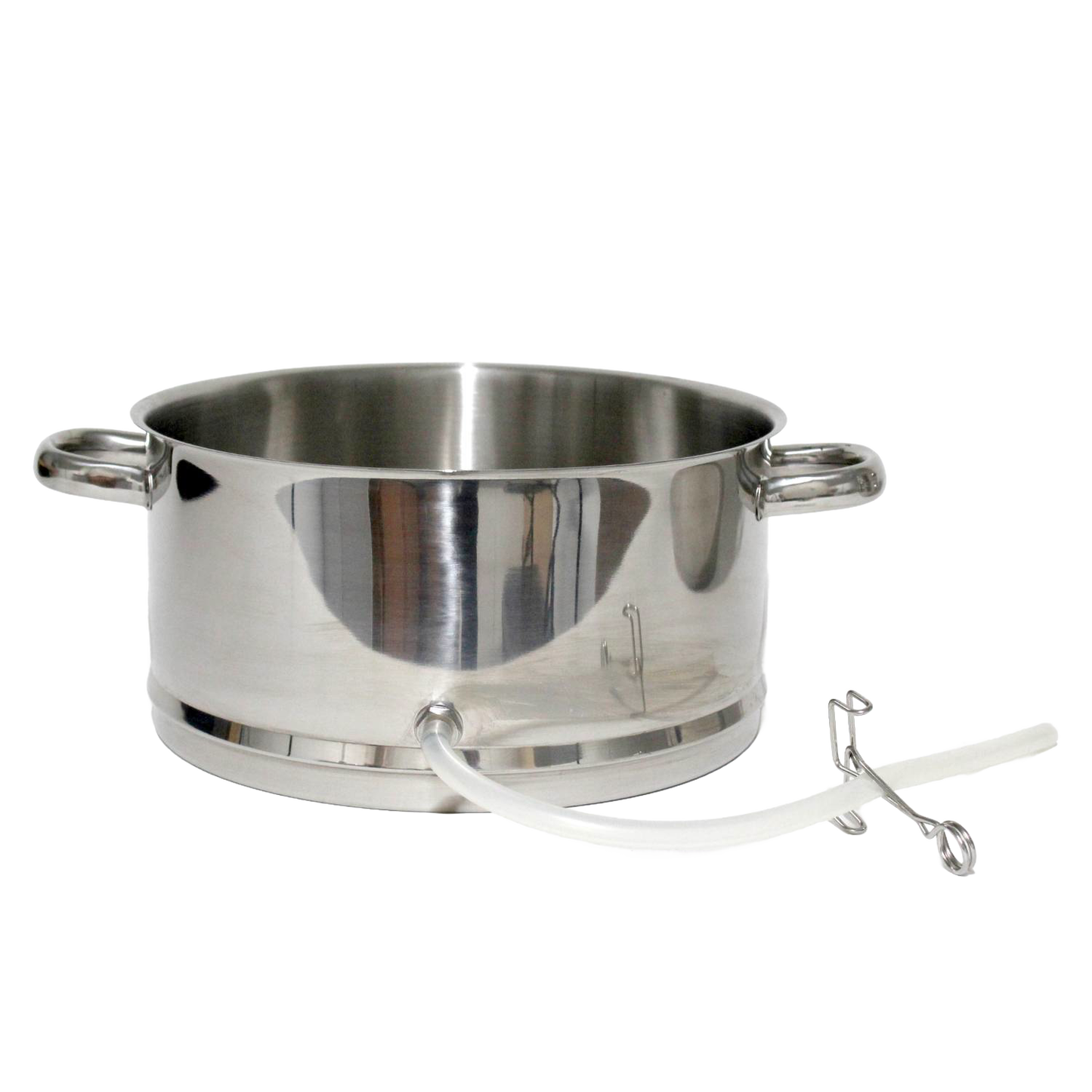 Polished stainless steel 11 qt steam juicer pot with side handles and leak-proof spout, suitable for any stovetop including induction, featured in Kitchen & Food and Juicers and Steamers collections.