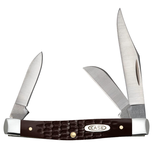 Traditional pocket knife with three stainless steel blades and textured brown synthetic handle, handcrafted in USA, part of Farm, Garden & Tool and Best Sellers collections.
