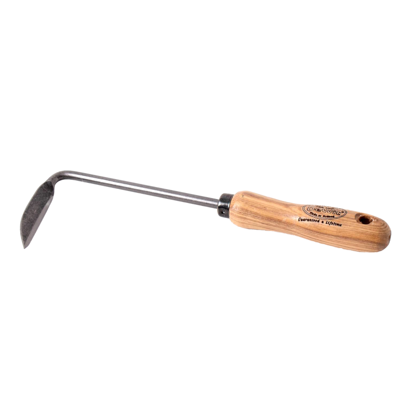 DeWit Cape Cod Hand Weeder with a short wooden handle and sturdy metal blade, designed for precise weed removal in tight garden spaces, featured in Farm, Garden & Tool and Digging and Cultivating collections.