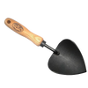Handcrafted trowel with a wooden handle and curved black blade shaped for precise digging, perfect for farm, garden, and tool use in digging and cultivating collections.