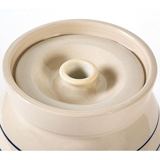 Handcrafted stoneware water cooler and vinegar crock in cream color with subtle blue stripe, designed for Kitchen & Food, Storage and Serving, USA Made, Best Sellers collections.