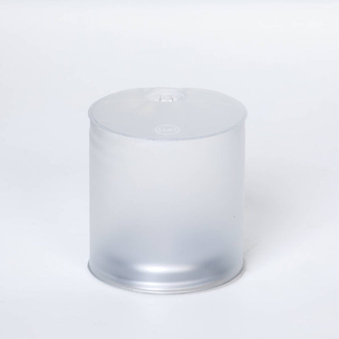 Inflatable translucent solar LED light with a simple cylindrical shape, designed for safe and portable illumination in camping, emergency supplies, and outdoor lighting collections.