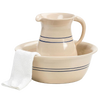 Handcrafted stoneware wash basin and pitcher set with classic blue stripe design, made in USA, ideal for Home & Decor, Kitchen & Food, and Household Helpers collections.