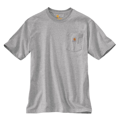 Lightweight yet durable gray cotton short-sleeve t-shirt featuring a chest pocket with logo patch, rib-knit crewneck, and side-seam construction, perfect for Health & Wellness and Best Sellers collections.
