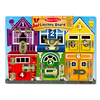 Colorful wooden latches board featuring six numbered doors with metal latches revealing playful animal illustrations, designed to teach colors, numbers, and fine motor skills, ideal for indoor play and children's toys collections.