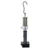 Portable industrial-style LED lantern with metal hook and textured black base, designed for versatile use in camping, emergency supplies, and outdoor lighting collections.