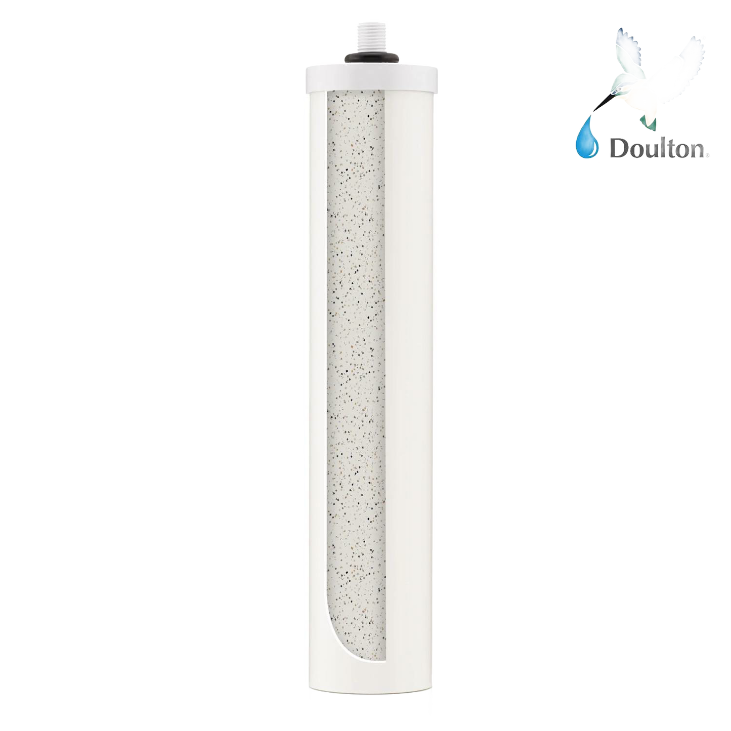 White cylindrical limescale reduction filter element with granular interior, designed for DUO systems to protect appliances, featured in Appliances, Water Heating and Treatment, Best Sellers, and Promo Eligible collections.