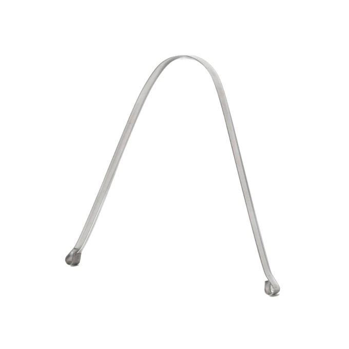 Stainless steel tongue scraper with curved design for comfortable cleaning, promoting fresh breath and hygiene, featured in Health & Wellness and Grooming and Personal Hygiene collections.
