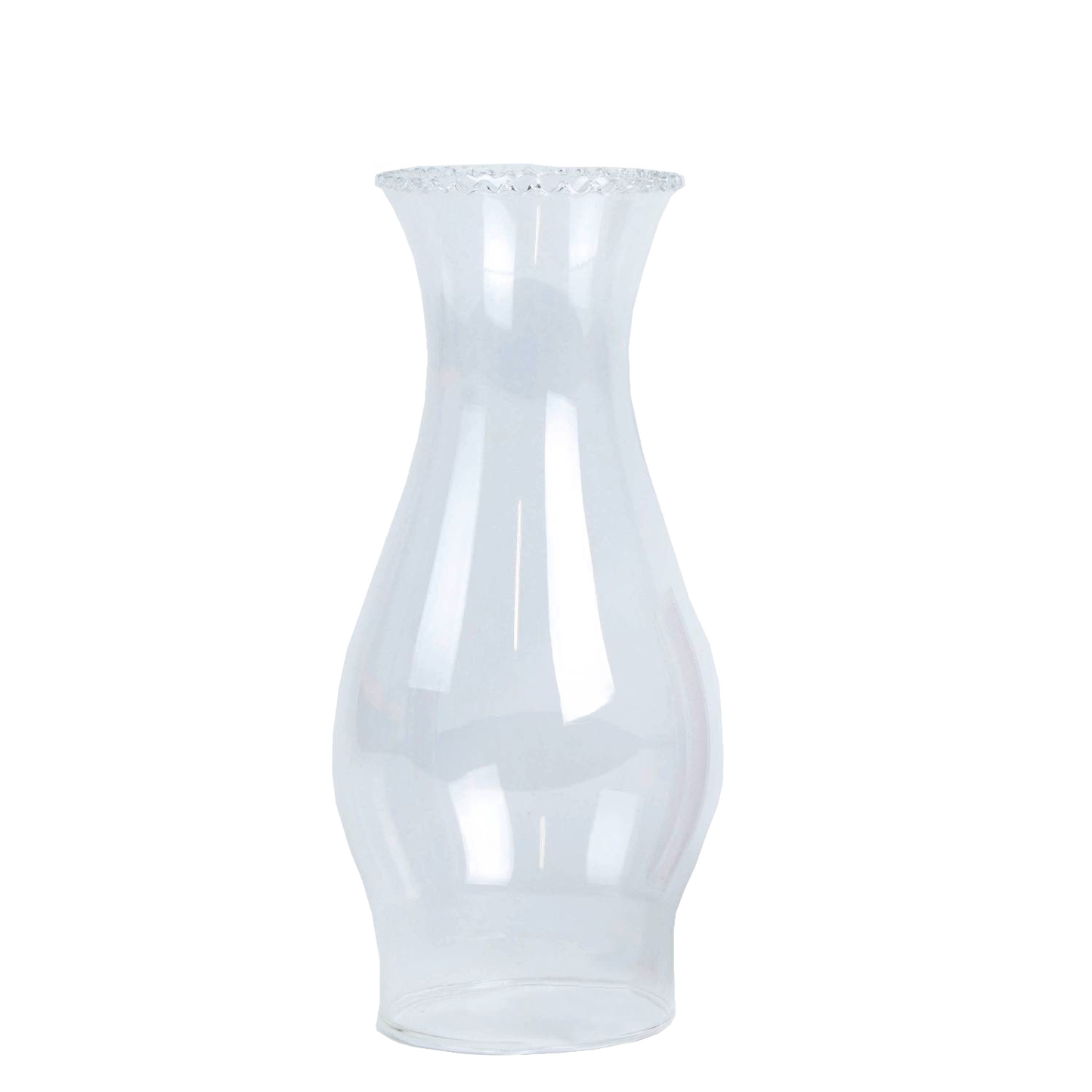 Clear glass crimp top oil lamp chimney with a 3-inch base, designed as a durable replacement part in Lamps & Lighting, Parts and Accessories, Chimneys and Globes collections.