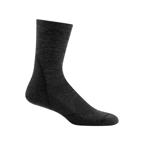 Dark gray men's hiking sock with light breathable mesh panels and smooth ribbing upper, designed for durability and comfort, suitable for Camping and Health & Wellness collections.