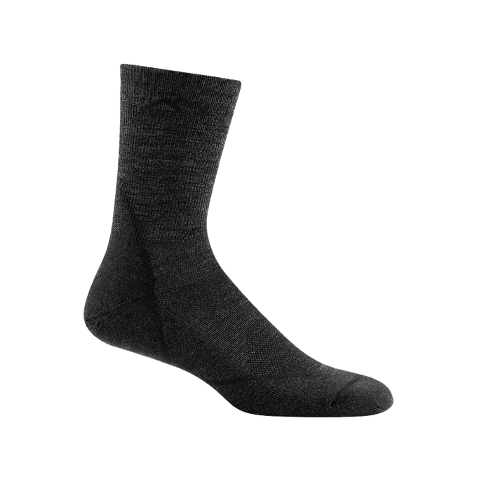 Dark gray men's hiking sock with light breathable mesh panels and smooth ribbing upper, designed for durability and comfort, suitable for Camping and Health & Wellness collections.
