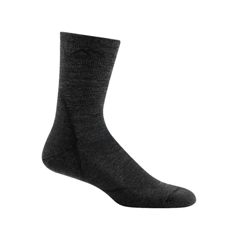 Dark gray men's hiking sock with light breathable mesh panels and smooth ribbing upper, designed for durability and comfort, suitable for Camping and Health & Wellness collections.