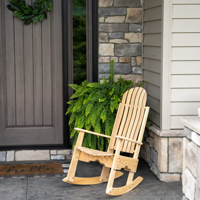 Handcrafted durable cypress rocker with slatted contoured seat and back, Amish made in USA, ideal for Home & Decor, Indoor and Outdoor Furniture, and Best Sellers collections.