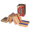 Handcrafted wooden tumbling blocks connected by red, white, and blue ribbons in a classic cascade toy, made in USA, featured in Toys, Books & Games and Children's Toys collections.