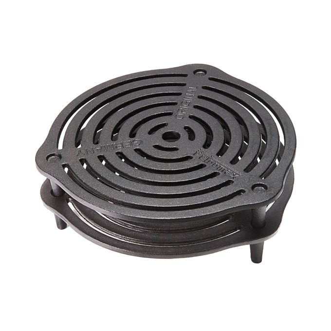 Solid cast iron stack grate with three legs for elevated, even heat distribution during multi-level cooking in Dutch ovens, ideal for Farm, Garden & Tool, Kitchen & Food, Camping, Cookware, Cast Iron, Best Sellers, and Promo Eligible collections.