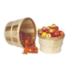 Set of two handcrafted untreated poplar wood baskets, one half and one full bushel, with metal handles, ideal for harvesting and storage, featured in Farm, Garden & Tool and USA Made collections.