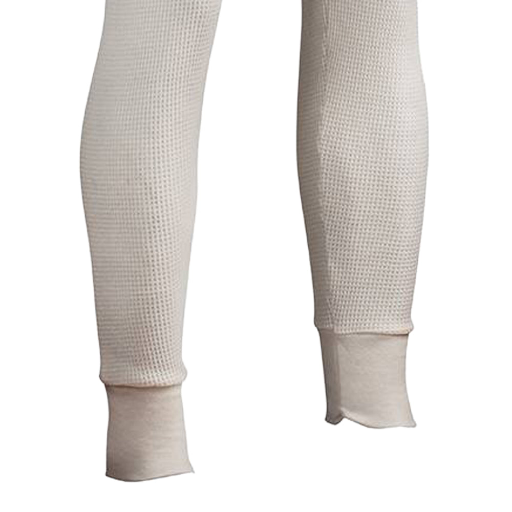 Handcrafted men's traditional long john pants in off-white with circular waffle knit, designed for cold weather warmth, featured in Health & Wellness, Clothing and Accessories, Best Sellers, and Promo Eligible collections.