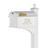 Handcrafted white and gold mailbox with matching post, featuring elegant address plaque, made in USA for Home & Decor, Household Helpers, and Mailboxes and Address Signs collections.
