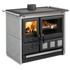 Large wood-burning cook stove with polished cast iron cooking plates, porcelain enameled steel oven door, extractable ash drawer, and cast iron refractory hearth, featured in Stoves, Cookstoves, Best Sellers, and All Stoves & Appliances collections.