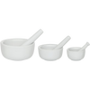 Set of three white porcelain mortars with matching pestles in small, medium, and large sizes for versatile food preparation, ideal for kitchen gadgets, cooking helpers, and best sellers collections.