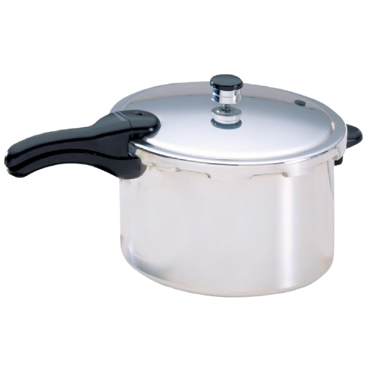 Polished aluminum pressure cooker with a black ergonomic handle and secure lid knob, designed for fast, wholesome meals, featured in Kitchen & Food, Cookware, Pots and Pans, Best Sellers, and Promo Eligible collections.