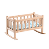 Handcrafted Amish made oak doll cradle with smooth finish and gentle rocking base, designed for indoor play and compatible with popular 18-inch dolls, featured in children's toys.