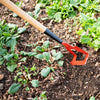 Handcrafted Amish made garden hoe with hardened spring steel head and wooden handle, designed for precision digging and cultivating in farm and garden settings.