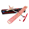 Handcrafted balsa wood propeller plane with red plastic propeller and lettering, designed for outdoor play and children’s toys, made in USA, part of Toys, Books & Games collection.