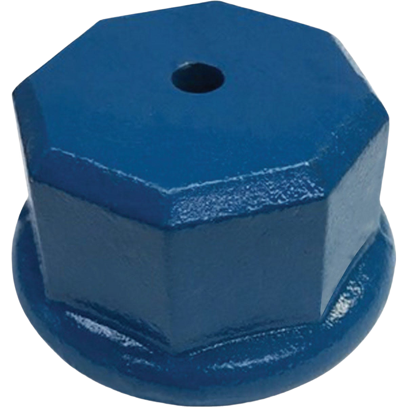 Blue octagonal metal drive cap with central hole, designed to cushion hammer blows for well points, featured in Appliances, Water Pumps, Pump Parts and Tools, Best Sellers, Promo Eligible collections.