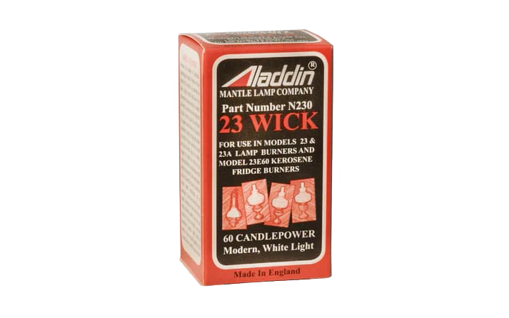 Box of round oil lamp wicks labeled for models 23 and 23A, designed for lamps and fridge burners, part of Lamps & Lighting, Parts and Accessories, Wicks and Mantles collections.