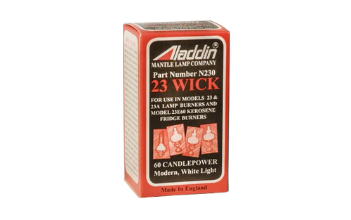 Box of round oil lamp wicks labeled for models 23 and 23A, designed for lamps and fridge burners, part of Lamps & Lighting, Parts and Accessories, Wicks and Mantles collections.