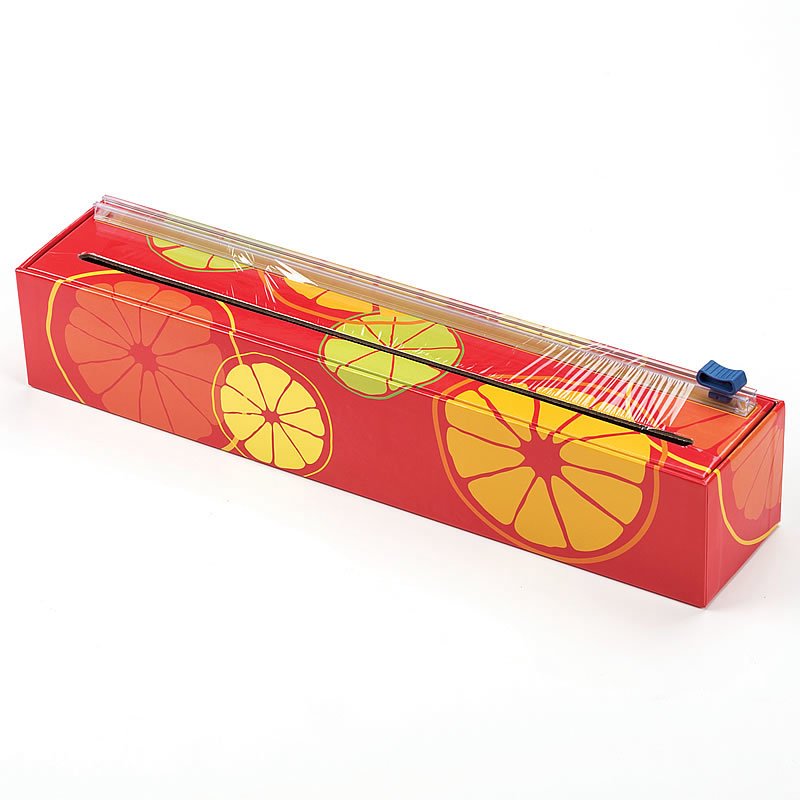 Reusable plastic wrap dispenser with a bright citrus design and built-in cutter, ideal for Kitchen & Food, Storage and Serving, Best Sellers, and Promo Eligible collections.