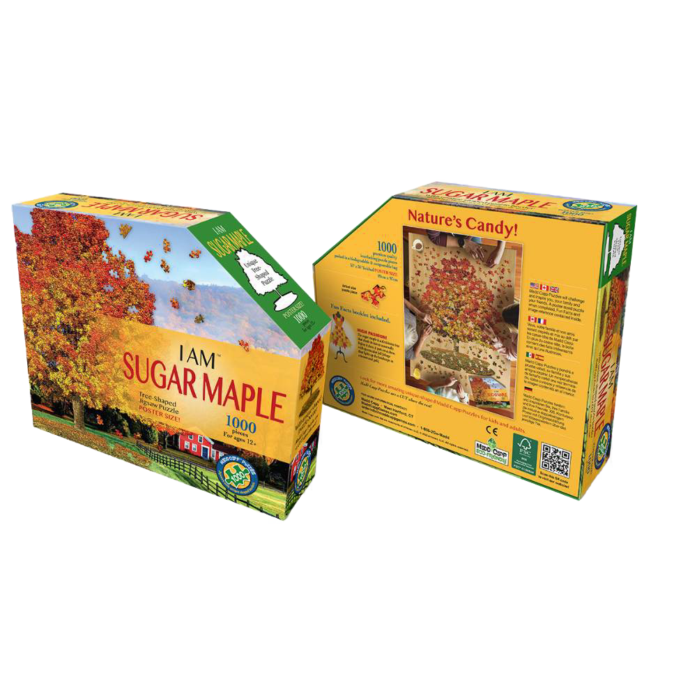 Unique-shaped 1000-piece jigsaw puzzle featuring a vibrant sugar maple tree scene, designed for Toys, Books & Games, Children’s Toys, and Puzzle collections.