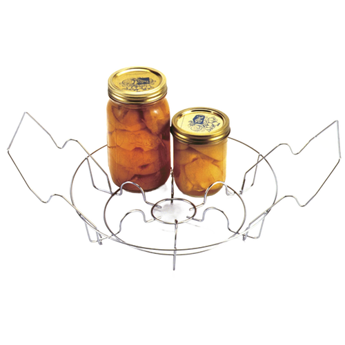 Chrome-plated steel rack designed to hold seven jars securely for food preservation, featured in Kitchen & Food, Canning Accessories, and Best Sellers collections.