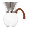 Glass pour-over coffee maker with a stainless steel filter and bamboo handle, designed for precise brewing, ideal for Farm, Garden & Tool and Kitchen & Food collections.