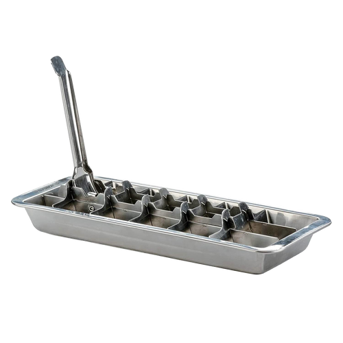 Metal ice cube tray crafted from stainless steel with an integral release handle to easily lift and remove ice cubes, featured for Kitchen & Food, Homesteading, and Farm, Garden & Tool collections.