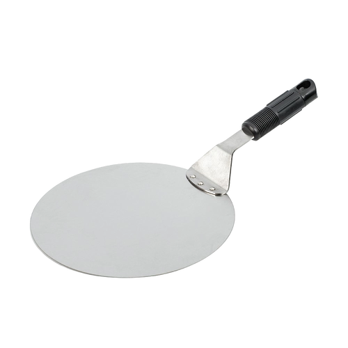 Extra wide stainless steel spatula with a soft silicone grip handle, designed for easy transferring of cakes, pizzas, and breads, perfect for Kitchen & Food and Cooking and Baking Helpers collections.