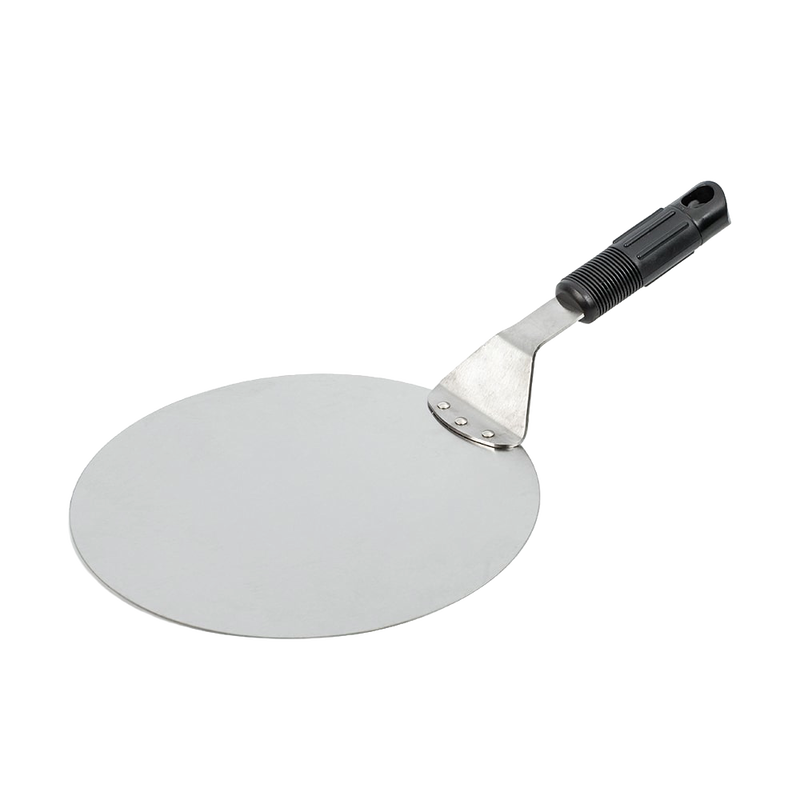 Extra wide stainless steel spatula with a soft silicone grip handle, designed for easy transferring of cakes, pizzas, and breads, perfect for Kitchen & Food and Cooking and Baking Helpers collections.