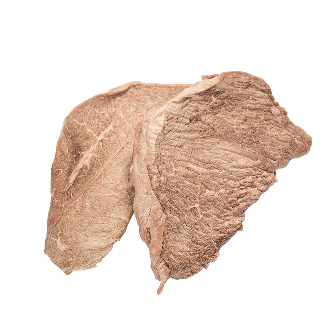 Two pieces of freeze-dried sirloin steak showing a natural texture and thickness, a durable food option suitable for emergency supplies, kitchen use, and farm collections.