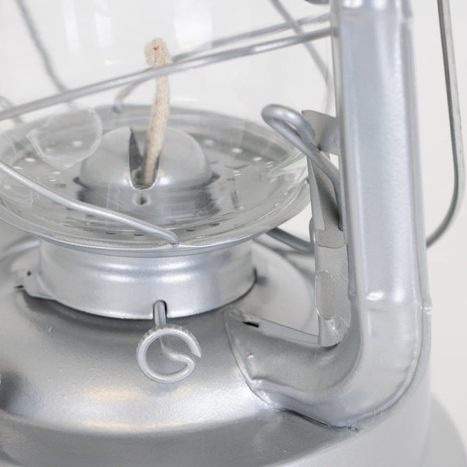 Close-up of a handcrafted silver lantern wick and metal frame with baked-on finish, designed for durable outdoor use in Farm, Garden & Tool, Camping, Emergency Supplies, and Lamps & Lighting collections.
